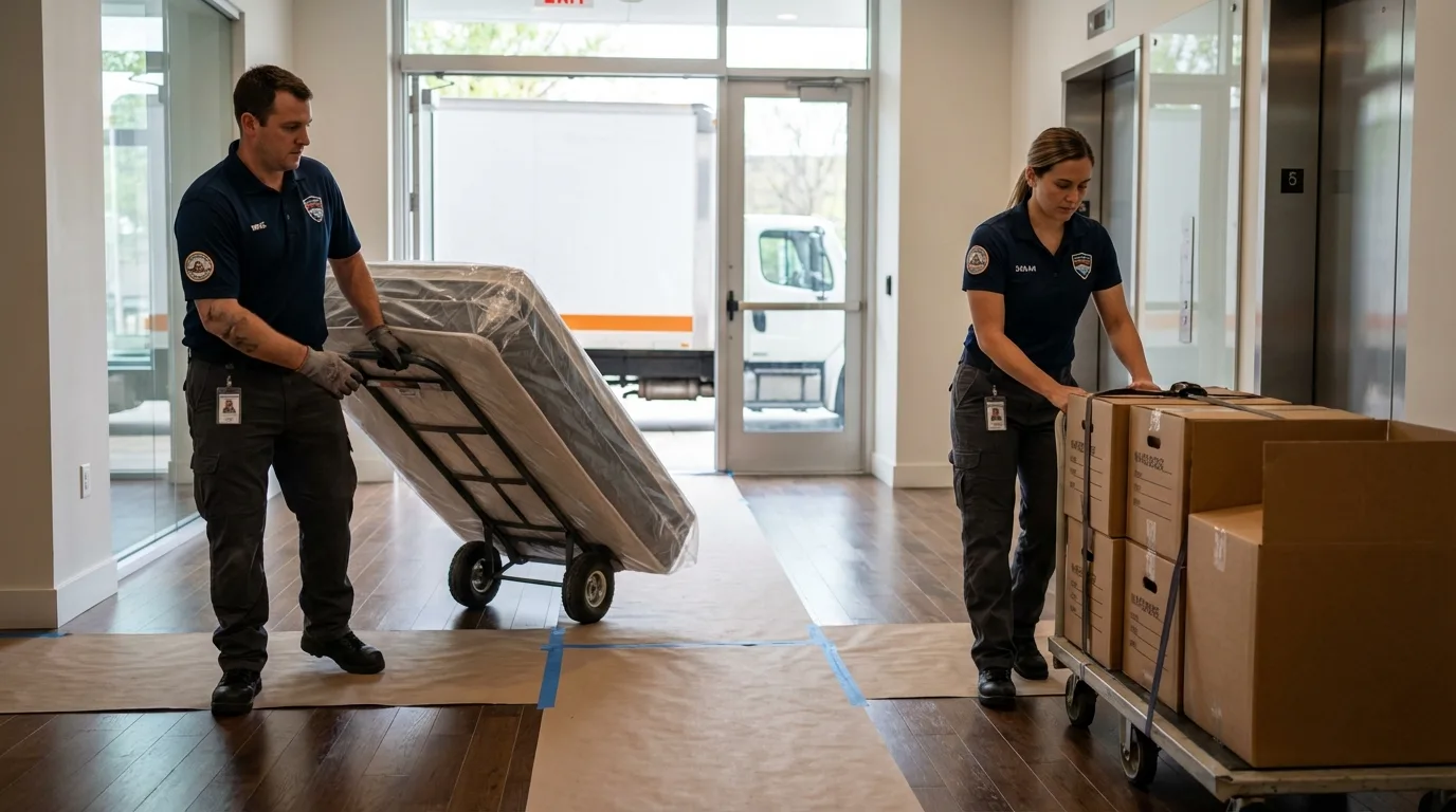 Professional apartment movers loading elevator in Princeton, NJ